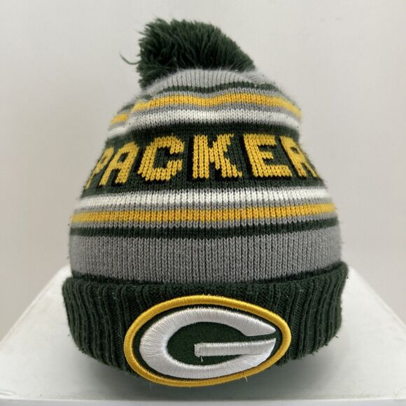🔥Green Bay Hat Cap Youth Green Logo Beanie Pom Pom Athletic NFL Football Kids - Picture 1 of 7